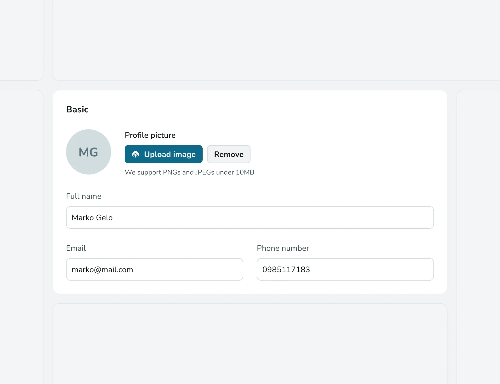 Nutrivision profile settings