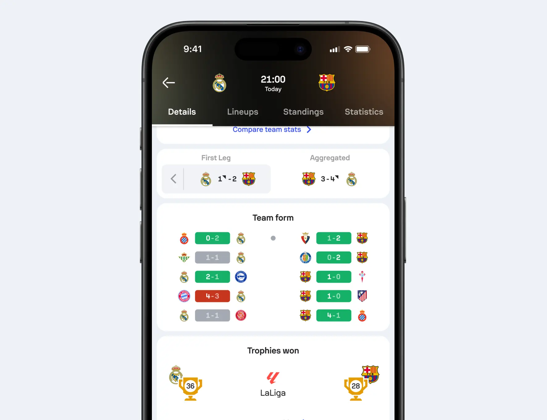 Sofascore match details on mobile