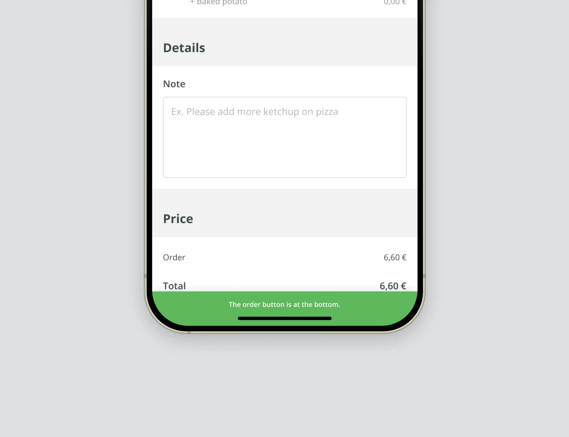Dobar tek order details and total screen