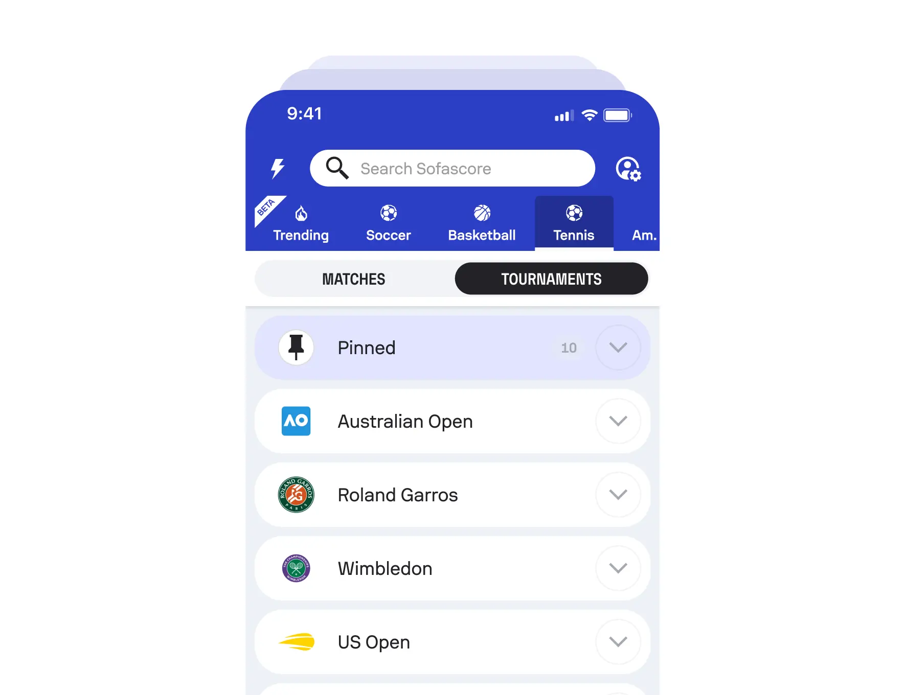 Sofascore tennis tournaments screen