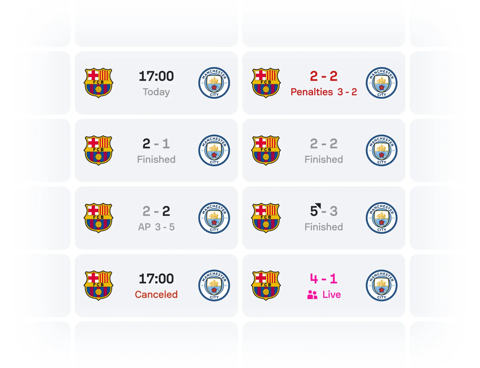 Sofascore match list states